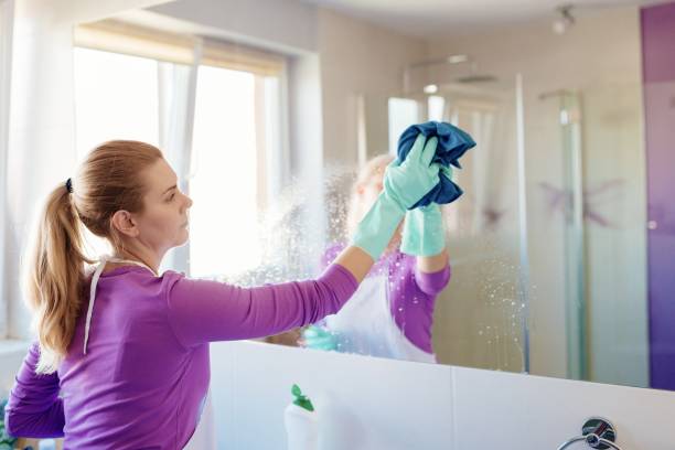 Professional cleaner performing spring cleaning tasks